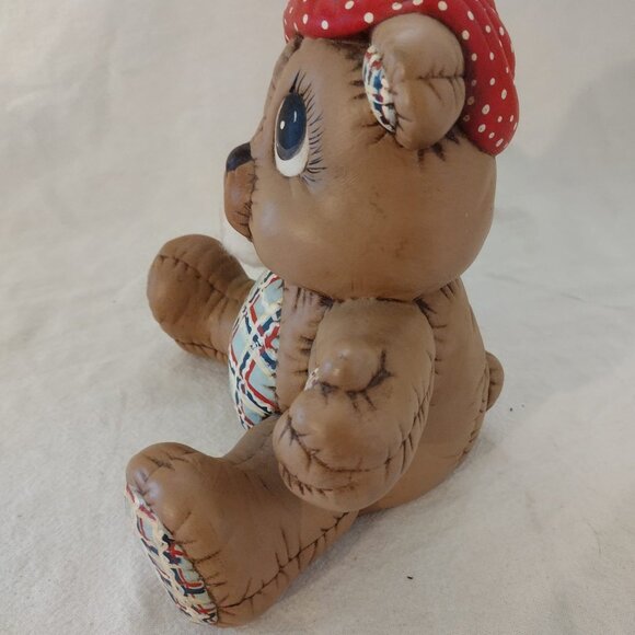 Vintage 1986 Dona Mold Hand Painted Ceramic Teddy Bear Piggy Bank - Picture 3 of 8